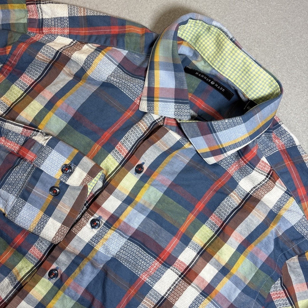 Hammer Made Shirt Mens 41 16 Multi Color Plaid Dress Long Sleeve Cotton Casual